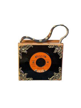 Record Themed Handmade EMPTY Cigar Box Purse w/ Leather Strap & Mirror OOAK
